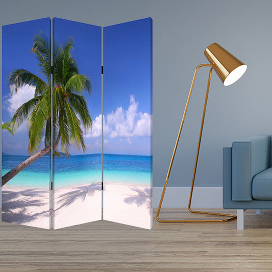 Multi Color Wood Canvas Paradise Screen By Homeroots | Room Dividers | Modishstore