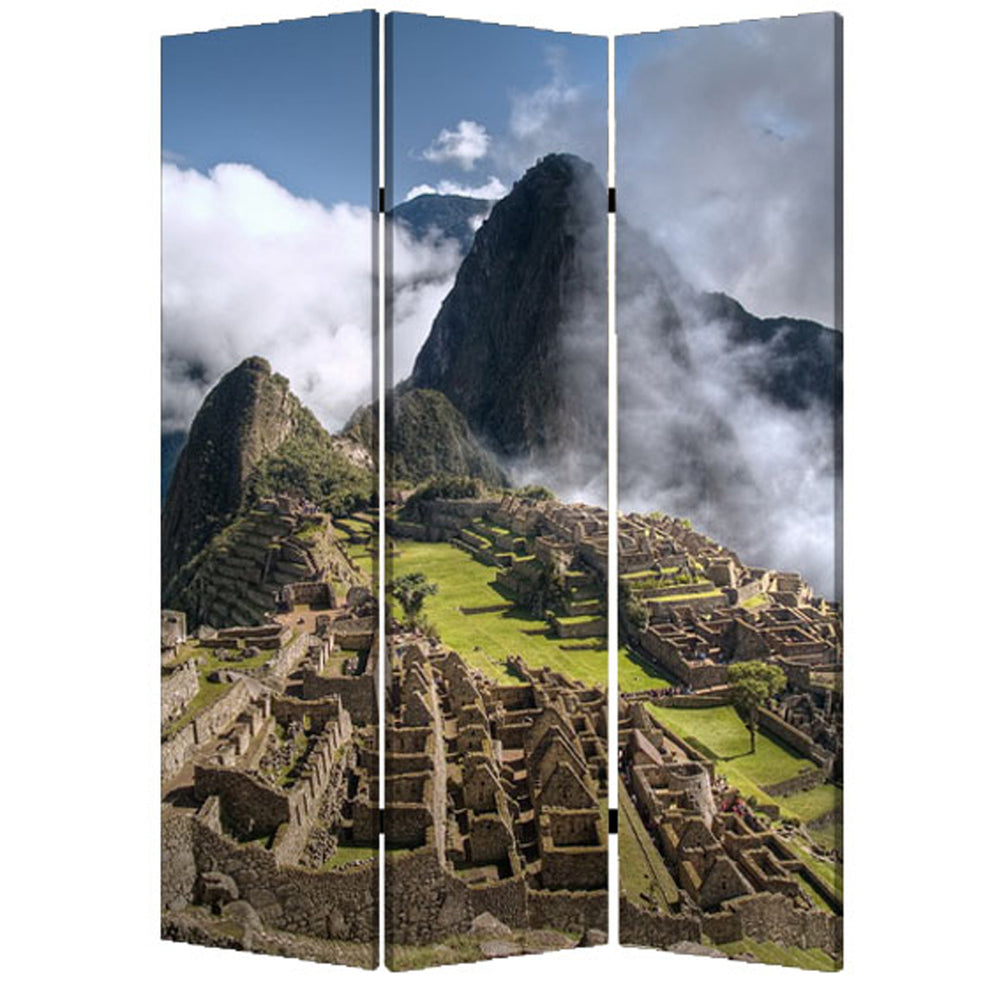 Multi Color Wood Canvas Machu Picchu Screen By Homeroots | Room Dividers | Modishstore - 2