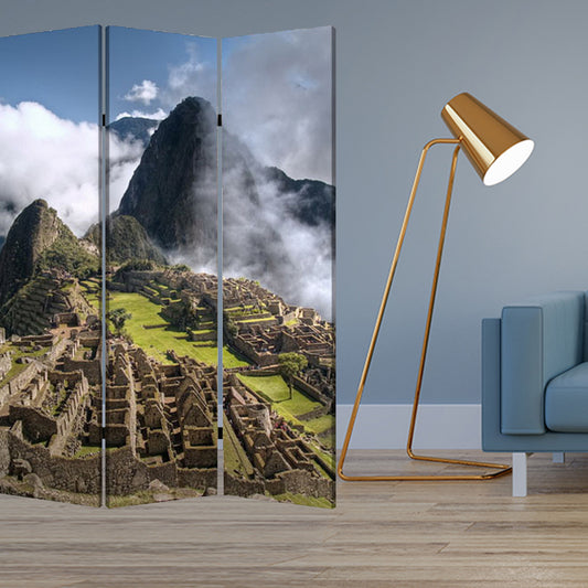 Multi Color Wood Canvas Machu Picchu Screen By Homeroots | Room Dividers | Modishstore - 2