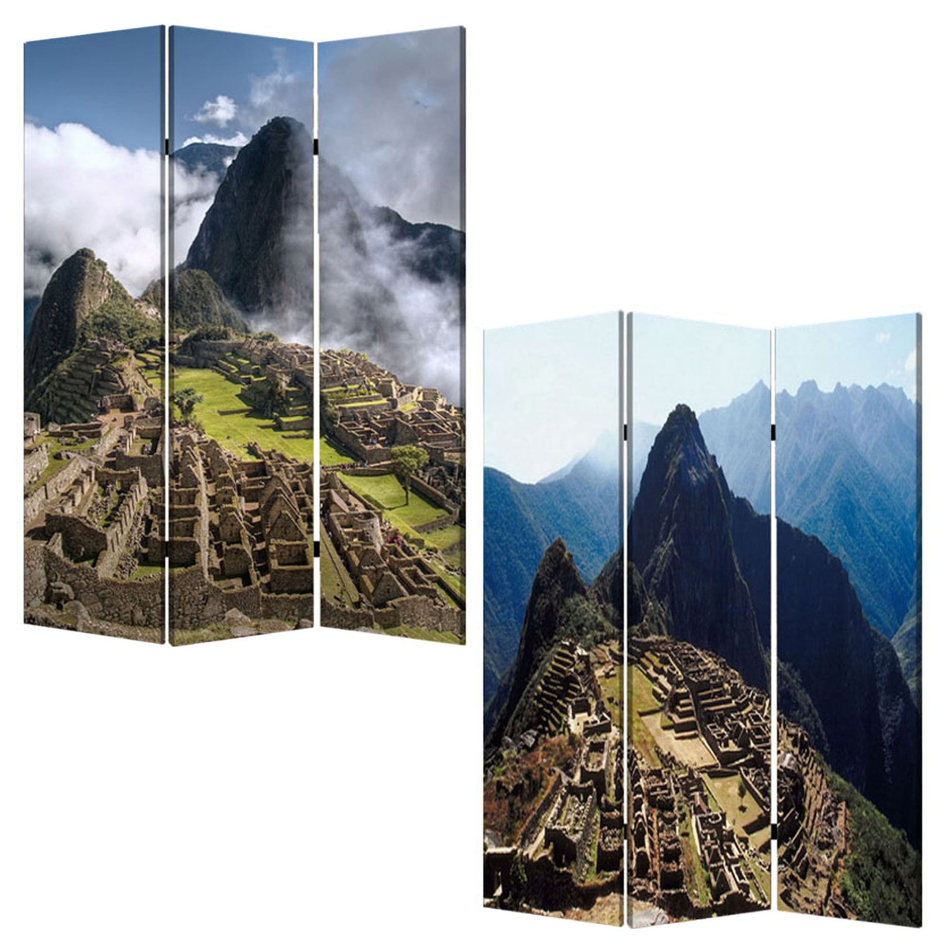 Multi Color Wood Canvas Machu Picchu Screen By Homeroots | Room Dividers | Modishstore - 3