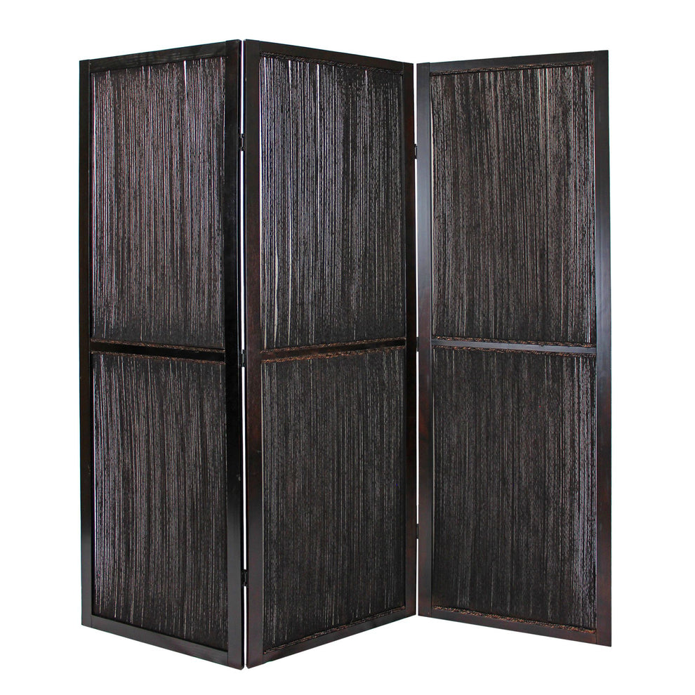 Dark Wood and Water Hyacinth 3 Panel Room Divider Screen By Homeroots | Room Dividers | Modishstore - 2