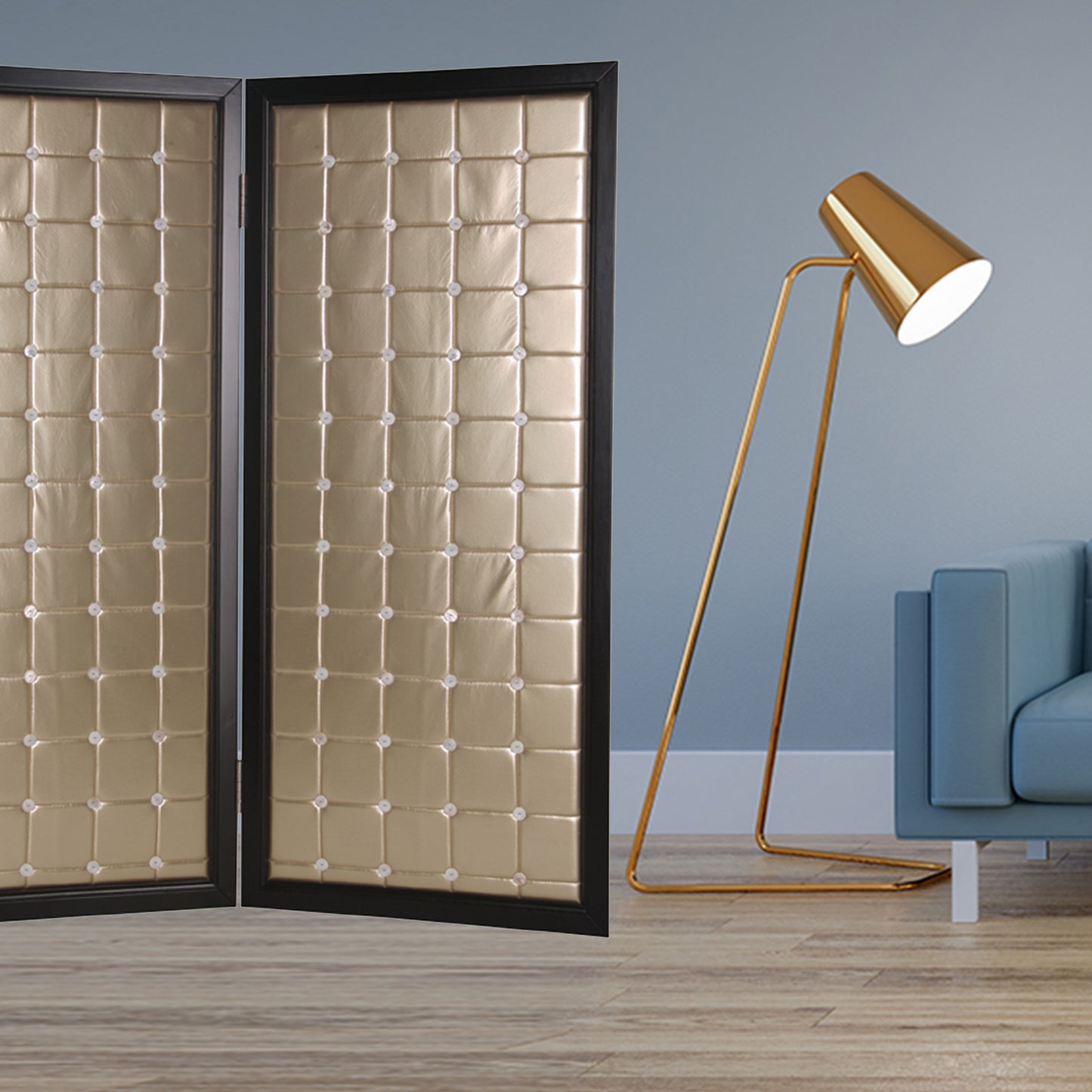 Gold Wood & Fabric Screen By Homeroots - 274894 | Room Dividers | Modishstore - 3