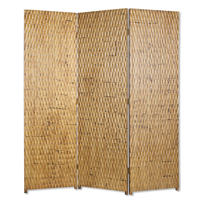 Gold Wood 3 Panel Screen By Homeroots | Room Dividers | Modishstore - 2