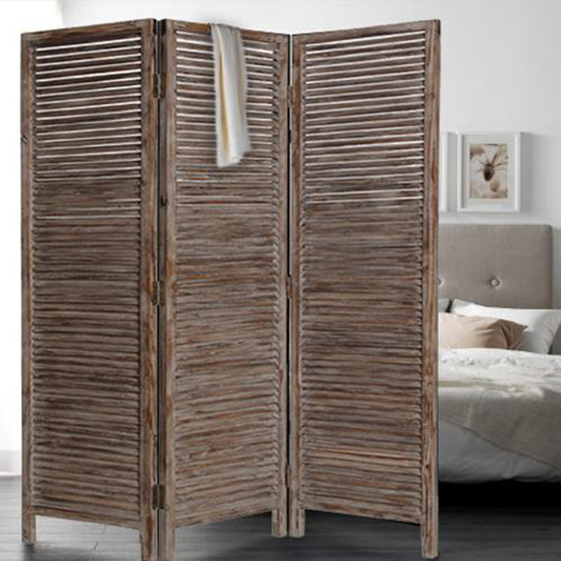 Brown 3 Panel Solid Wood Fortress Screen By Homeroots - 274908 | Room Dividers | Modishstore - 2