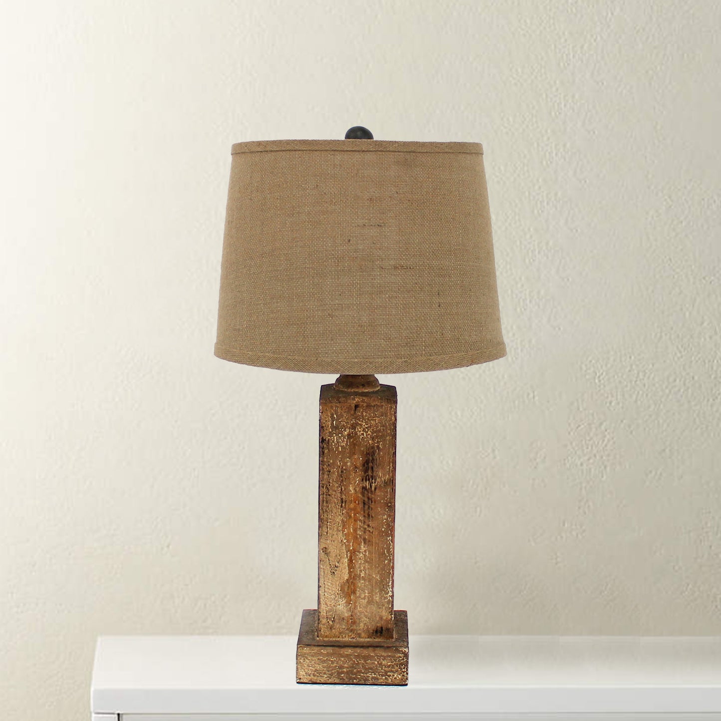 Brown Rustic with Round Linen Shade - Table Lamp By Homeroots | Table Lamps | Modishstore - 2