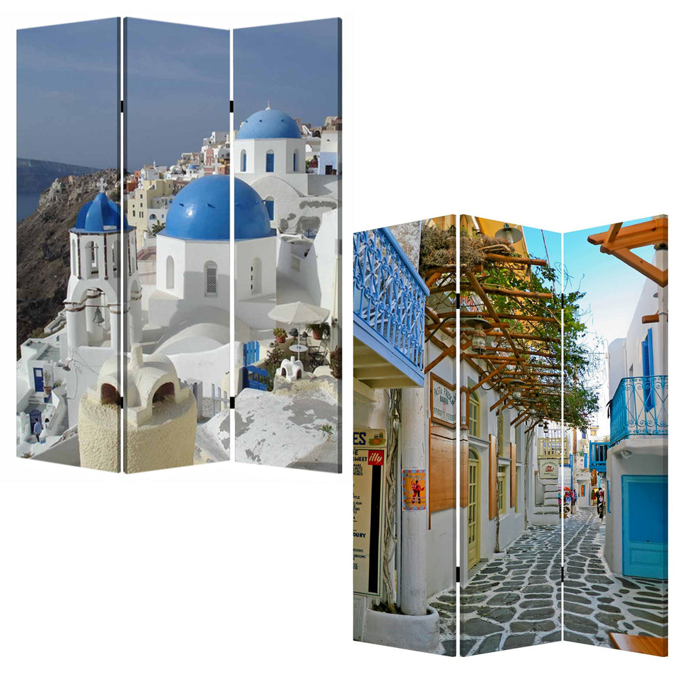 Multi Color Wood Canvas Greece Screen By Homeroots | Room Dividers | Modishstore - 2