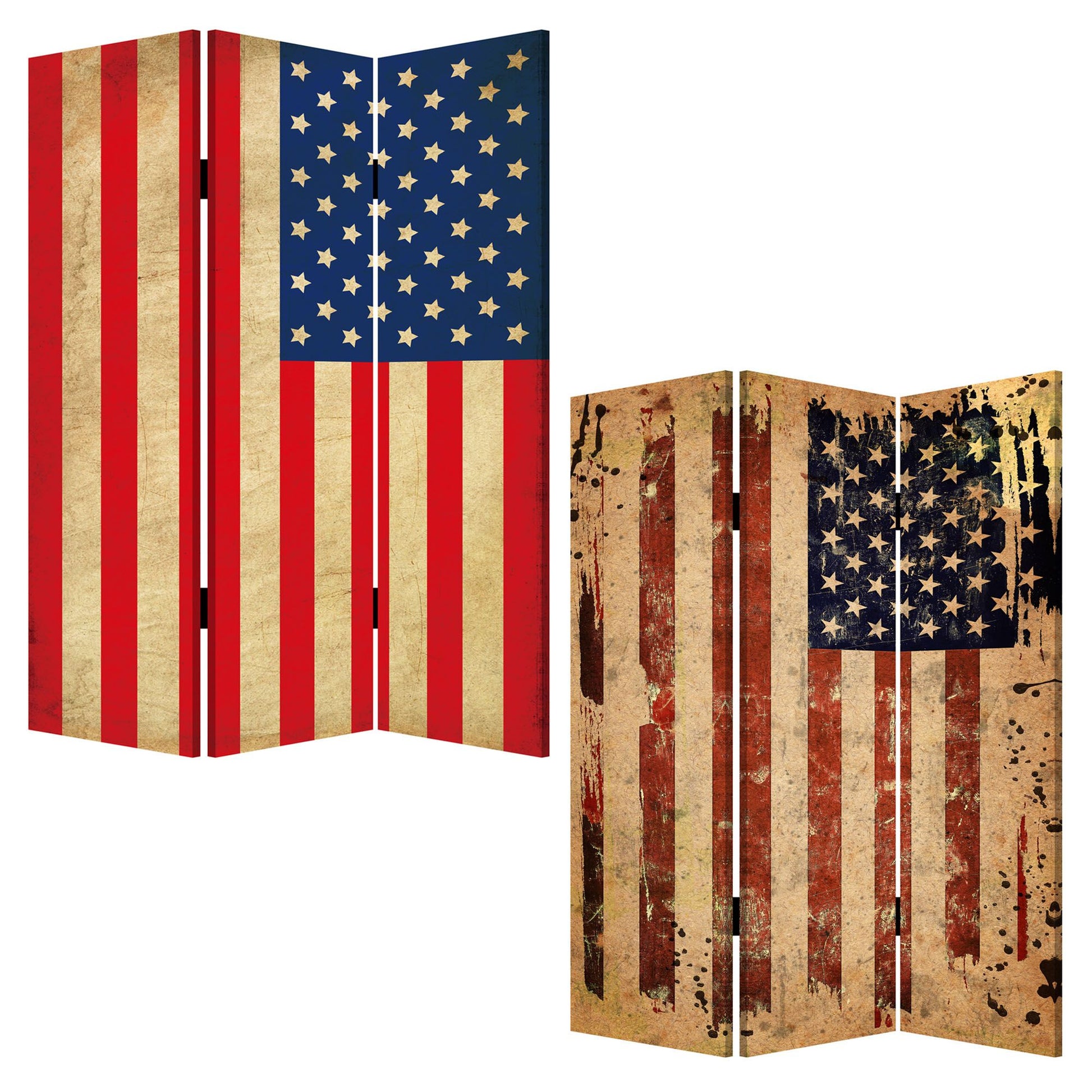 Multi Color Wood Canvas American Flag Screen By Homeroots - 277085 | Room Dividers | Modishstore - 3