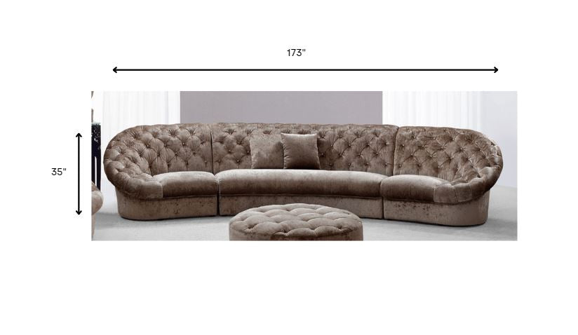 35" Beige MDF and Velour Sectional Sofa By Homeroots | Sectional | Modishstore - 2