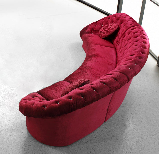 35' Red MDF and Velour Sectional Sofa By Homeroots | Sectional | Modishstore - 2