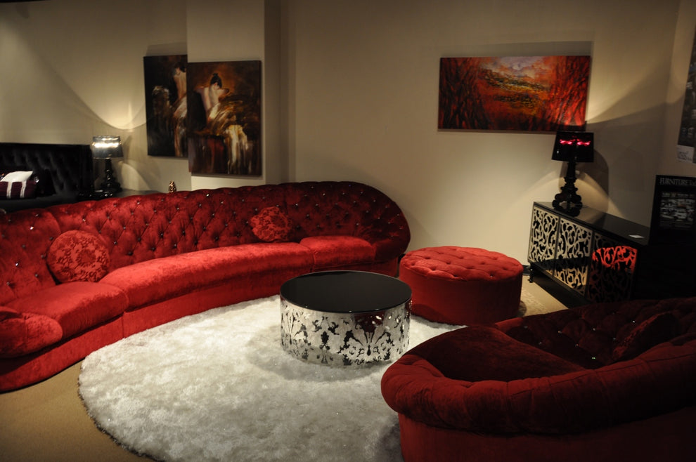 35' Red MDF and Velour Sectional Sofa By Homeroots | Sectional | Modishstore - 3