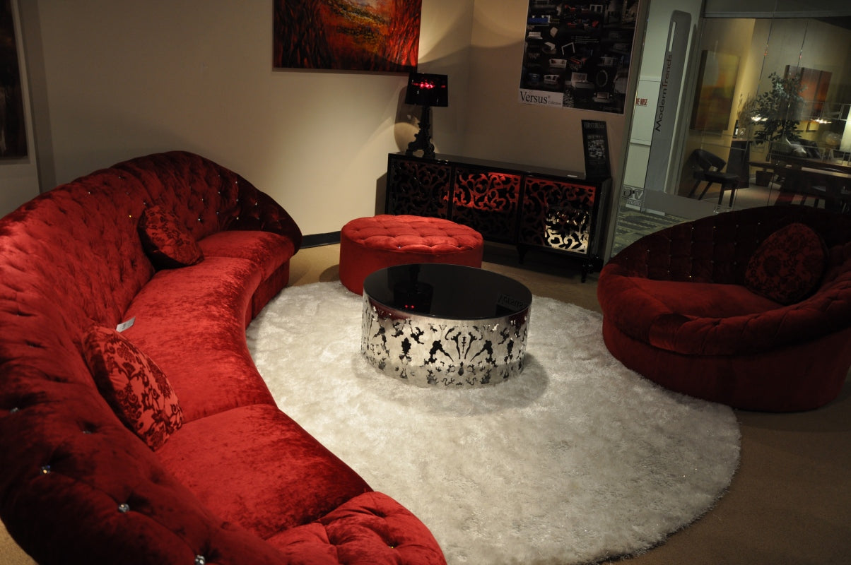 35' Red MDF and Velour Sectional Sofa By Homeroots | Sectional | Modishstore - 4