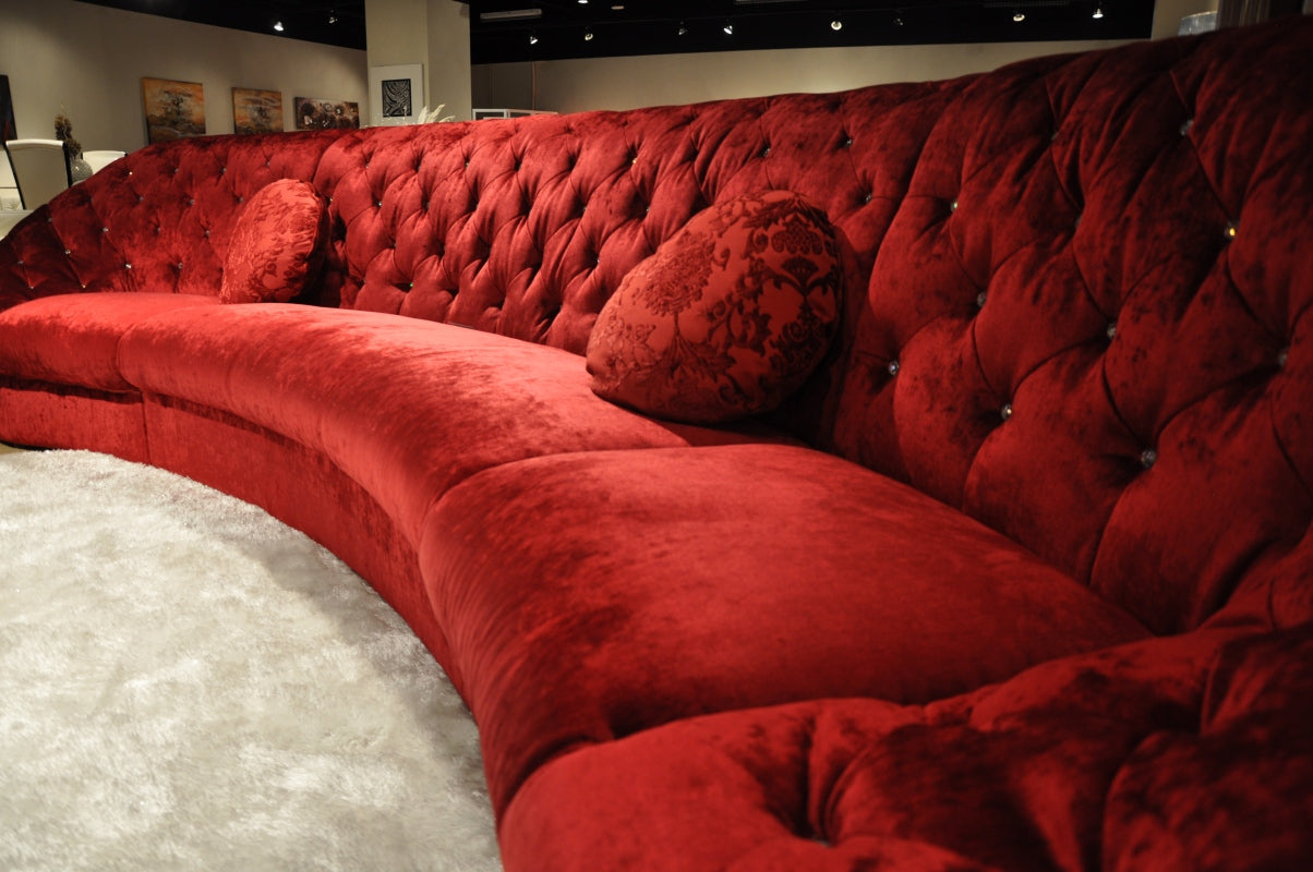 35' Red MDF and Velour Sectional Sofa By Homeroots | Sectional | Modishstore - 4