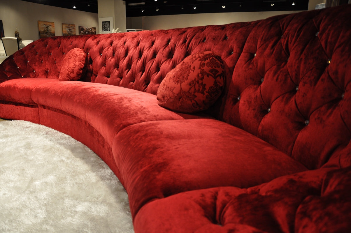 35' Red MDF and Velour Sectional Sofa By Homeroots | Sectional | Modishstore - 5