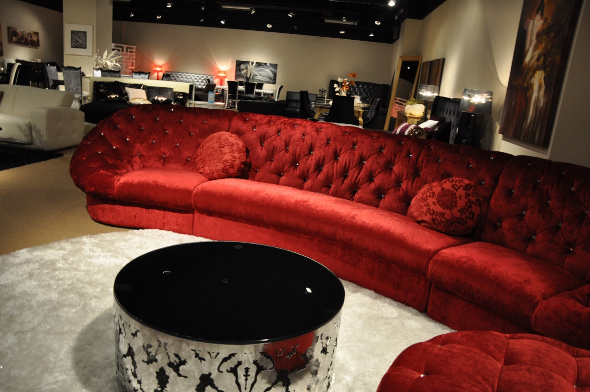 35' Red MDF and Velour Sectional Sofa By Homeroots | Sectional | Modishstore