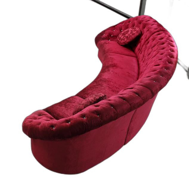 35' Red MDF and Velour Sectional Sofa By Homeroots | Sectional | Modishstore - 6