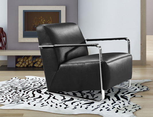 Modern Black Leather and Chrome Accent Chair By Homeroots | Accent Chairs | Modishstore