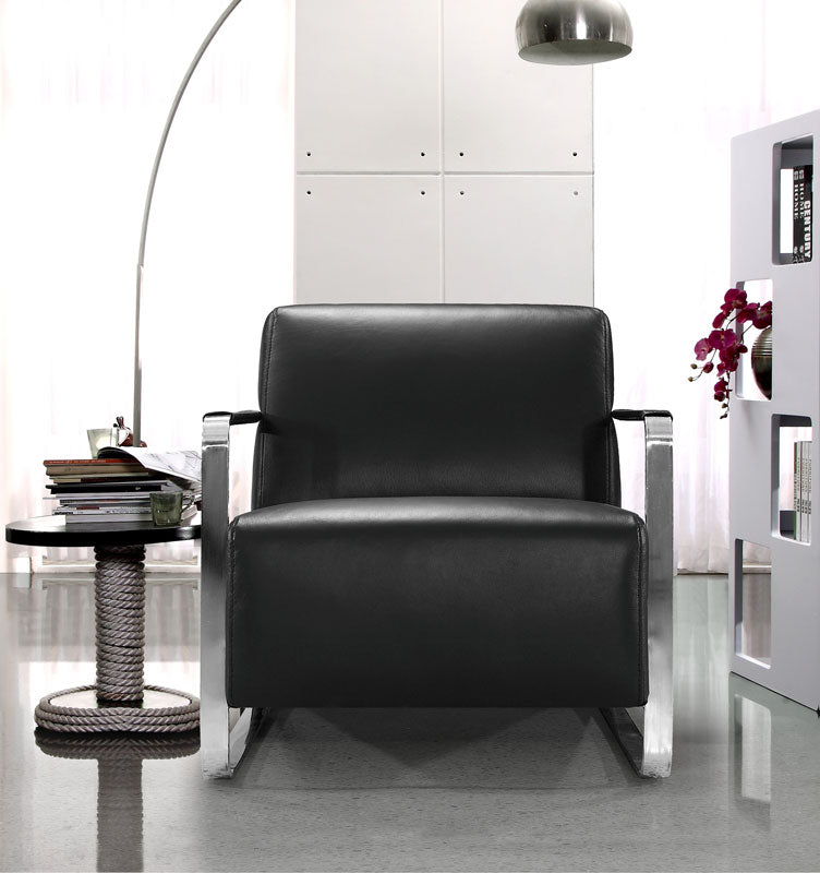 Modern Black Leather and Chrome Accent Chair By Homeroots | Accent Chairs | Modishstore - 2
