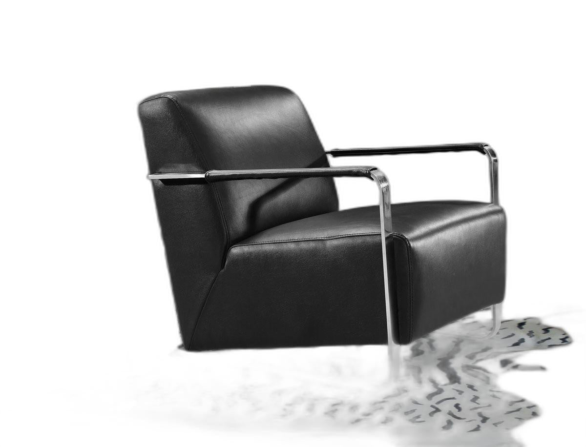 Modern Black Leather and Chrome Accent Chair By Homeroots | Accent Chairs | Modishstore - 4