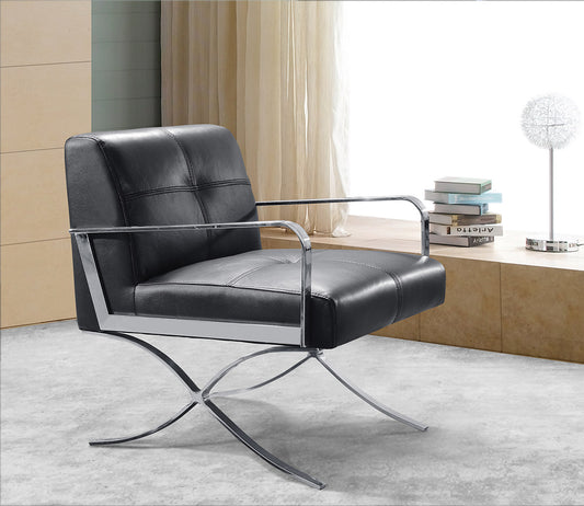 31' Black Leather and Steel Lounge Chair By Homeroots | Accent Chairs | Modishstore
