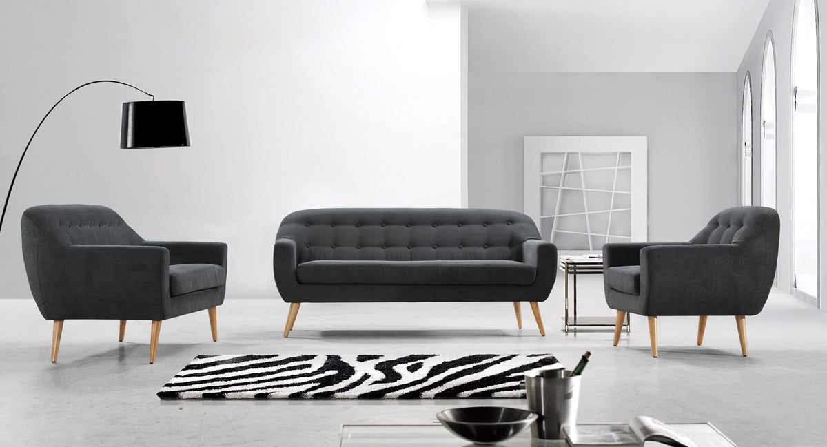34" Grey Fabric Foam and Wood Sofa Set By Homeroots | Sofa Set | Modishstore - 2