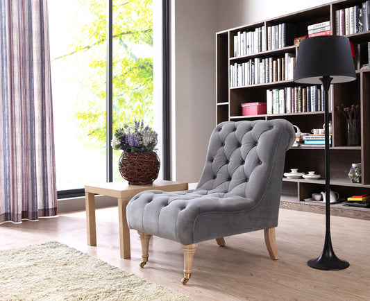 36' Grey Foam Wood and Velour Tufted Accent Chair By Homeroots | Accent Chairs | Modishstore