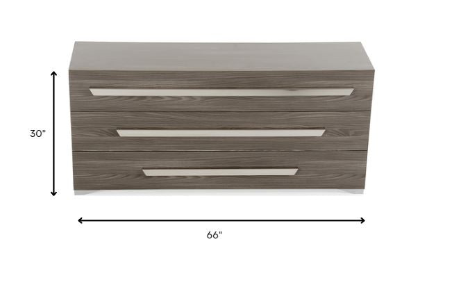 Gray Gradient Lines Chrome 3 Drawer Dresser By Homeroots | Dressers | Modishstore - 6