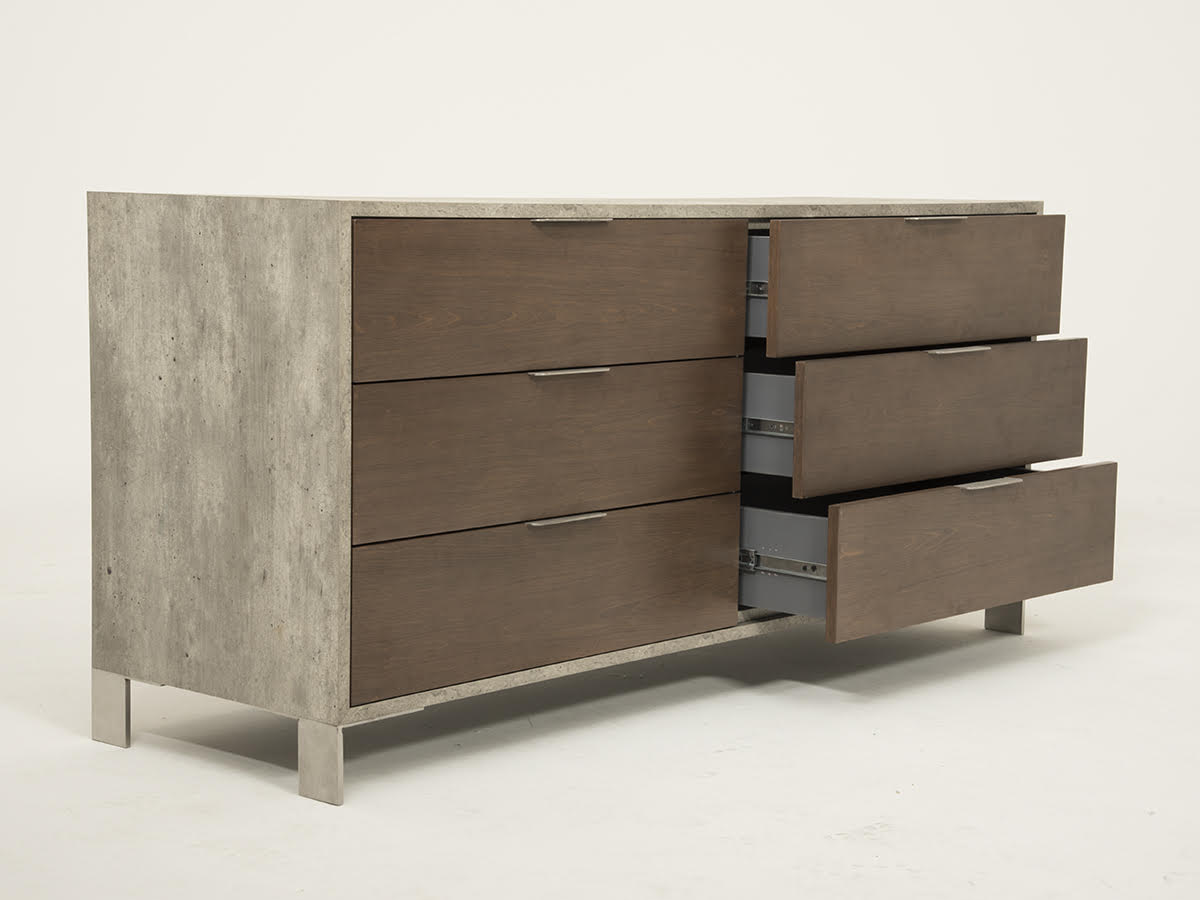 30' Dark Walnut Veneer Steel And Concrete Dresser With 6 Drawers By Homeroots | Dressers | Modishstore - 2