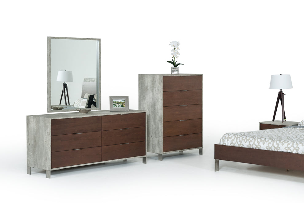 30' Dark Walnut Veneer Steel And Concrete Dresser With 6 Drawers By Homeroots | Dressers | Modishstore - 4