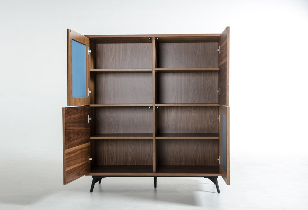 49' Walnut Veneer Glass And Metal Square Buffet By Homeroots | Cabinets | Modishstore - 2