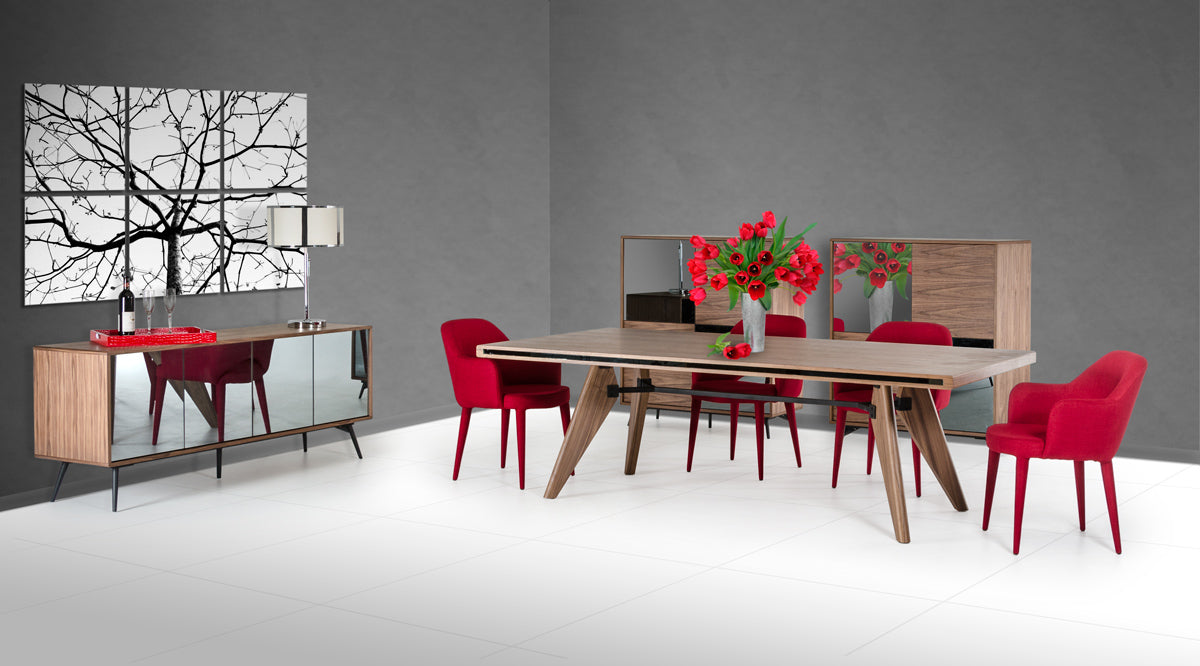 49' Walnut Veneer Glass And Metal Square Buffet By Homeroots | Cabinets | Modishstore - 4