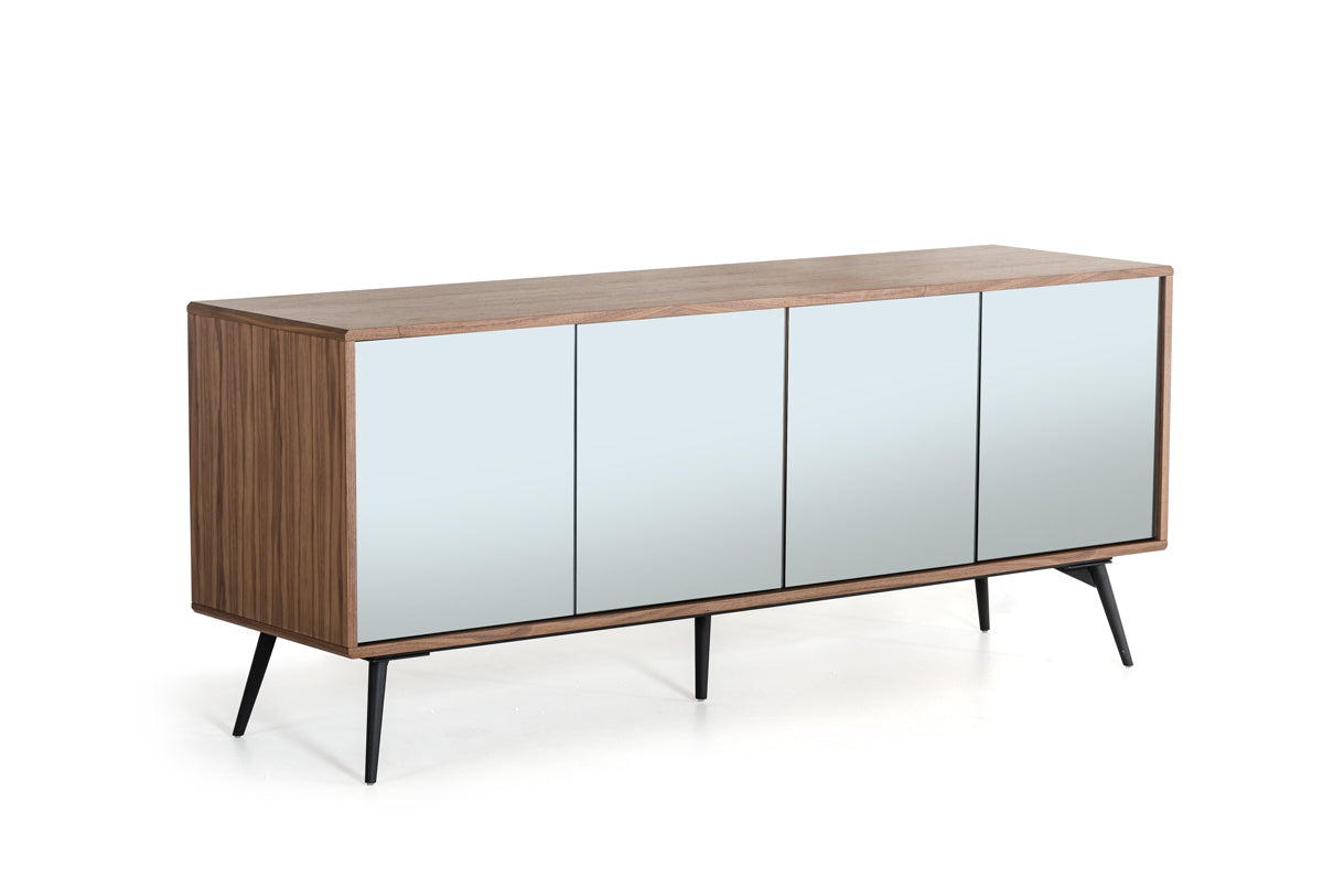30' Walnut Veneer Glass And Metal Buffet By Homeroots | Sideboards | Modishstore
