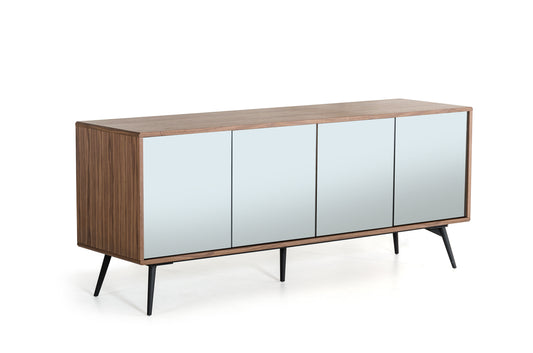 30' Walnut Veneer Glass And Metal Buffet By Homeroots | Sideboards | Modishstore