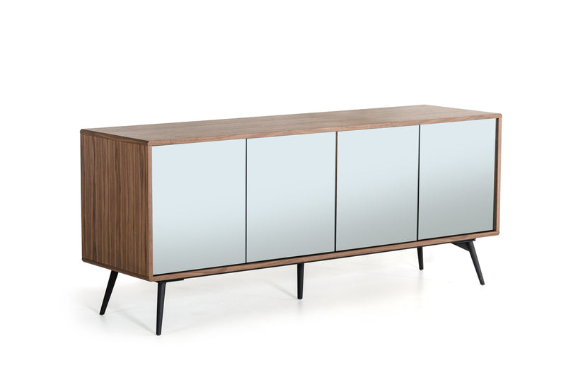 30' Walnut Veneer Glass And Metal Buffet By Homeroots | Sideboards | Modishstore