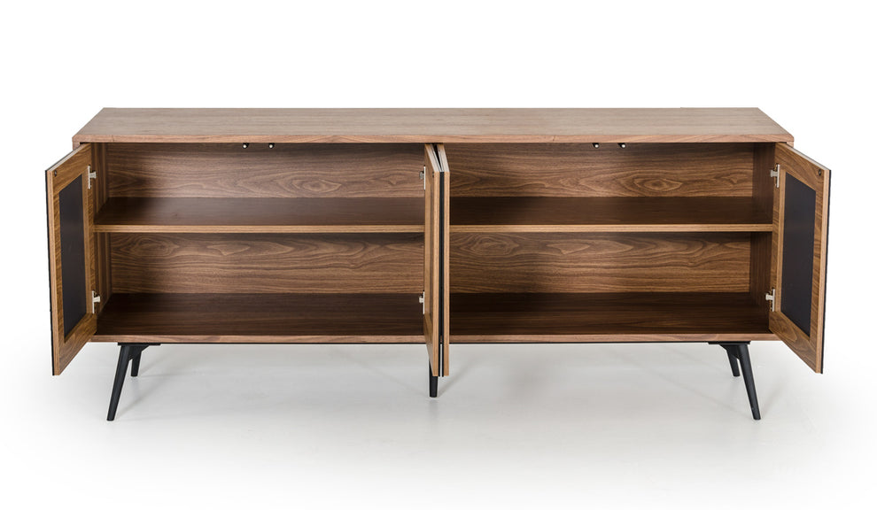 30' Walnut Veneer Glass And Metal Buffet By Homeroots | Sideboards | Modishstore - 2