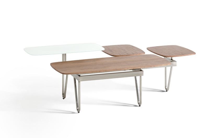 16' Walnut Veneer Metal and Glass Coffee Table By Homeroots - 282733 | Coffee Tables | Modishstore