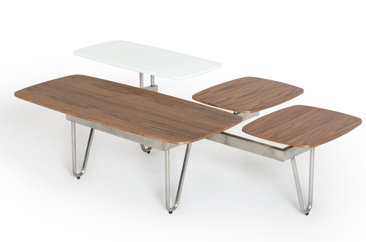 16' Walnut Veneer Metal and Glass Coffee Table By Homeroots - 282733 | Coffee Tables | Modishstore - 2