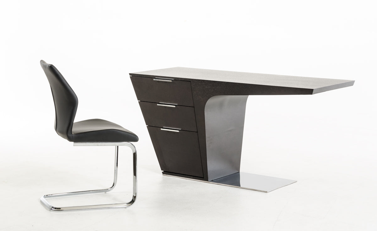 30 Wenge Veneer and Steel Office Desk By Homeroots | Desks | Modishstore - 3