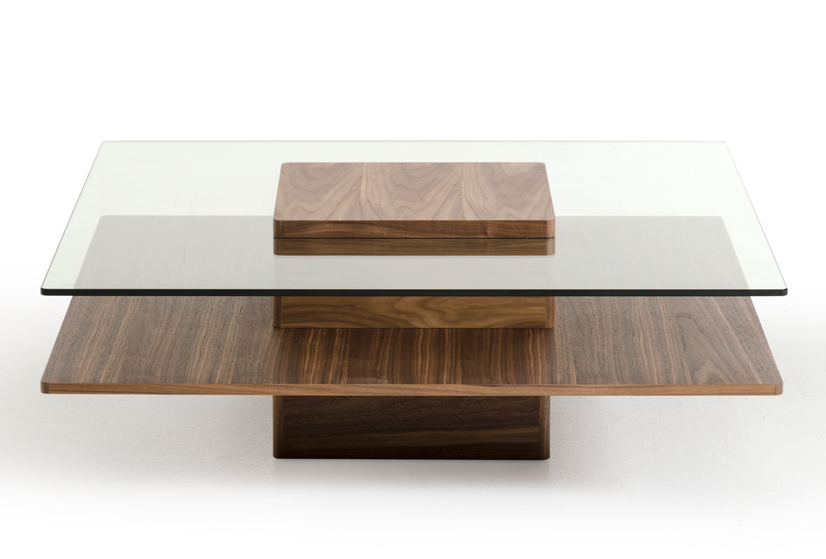 14' Walnut Veneer and Glass Coffee Table By Homeroots | Coffee Tables | Modishstore