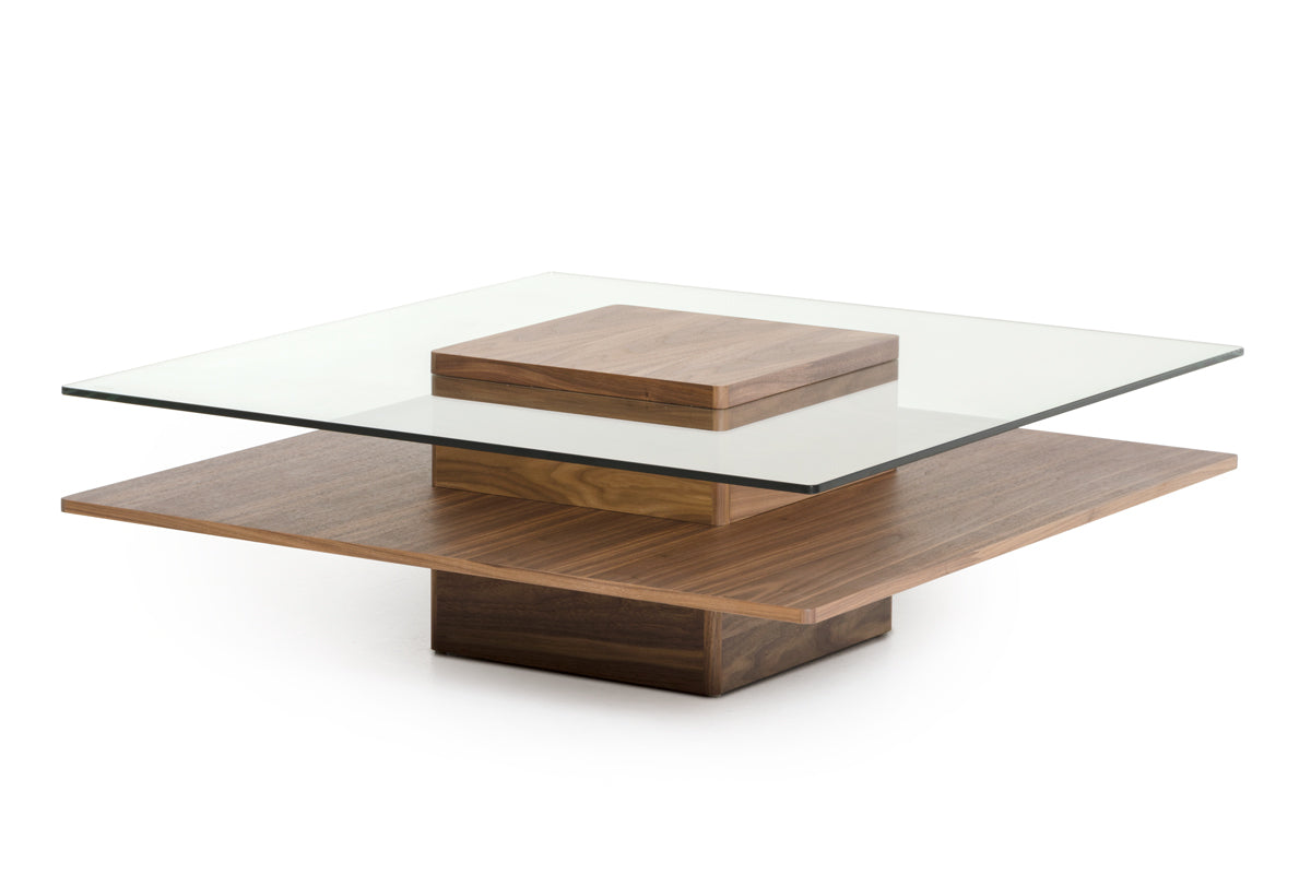 14' Walnut Veneer and Glass Coffee Table By Homeroots | Coffee Tables | Modishstore - 2