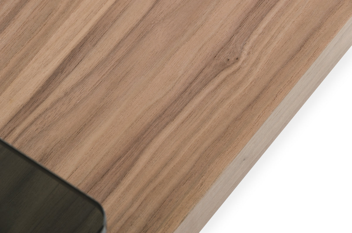 14' Walnut Veneer and Smoked Glass Coffee Table By Homeroots | Coffee Tables | Modishstore - 4