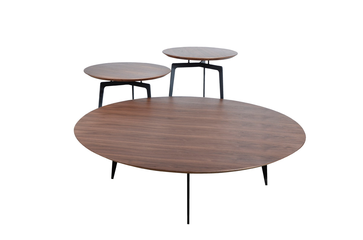 11' Walnut Veneer and Metal Coffee Table Set By Homeroots | Coffee Tables | Modishstore - 2