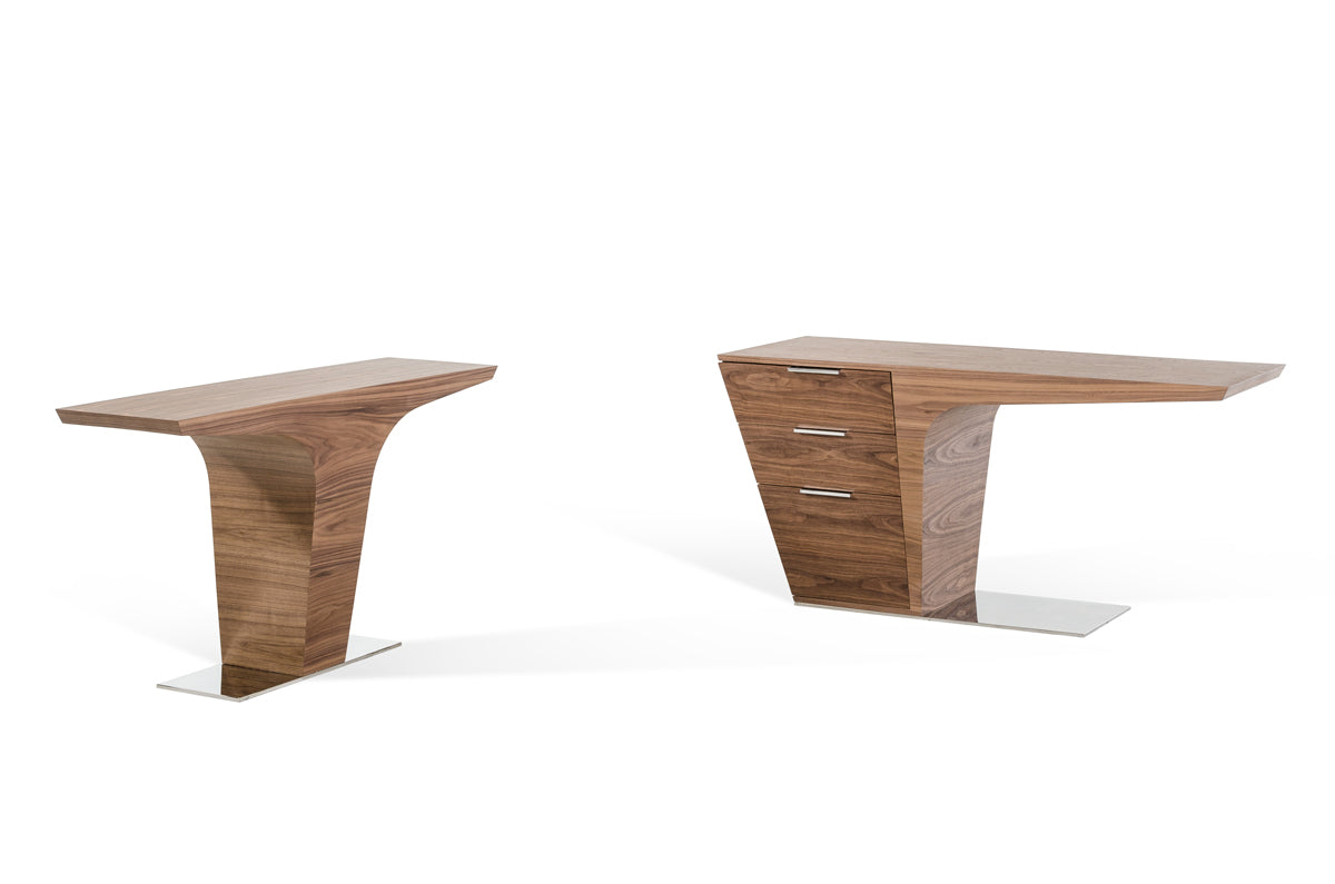 30' Walnut Veneer and Steel Console Table By Homeroots | Console Tables | Modishstore - 2