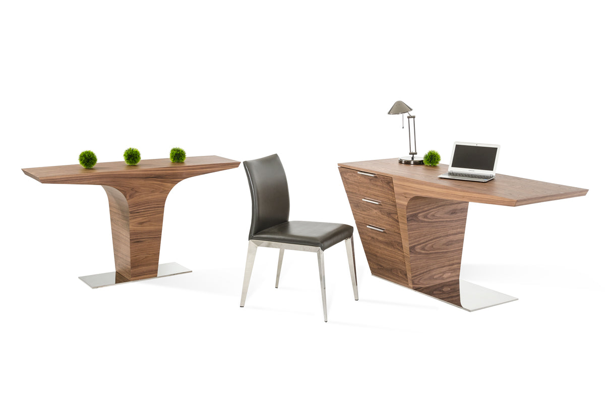 30' Walnut Veneer and Steel Console Table By Homeroots | Console Tables | Modishstore - 3