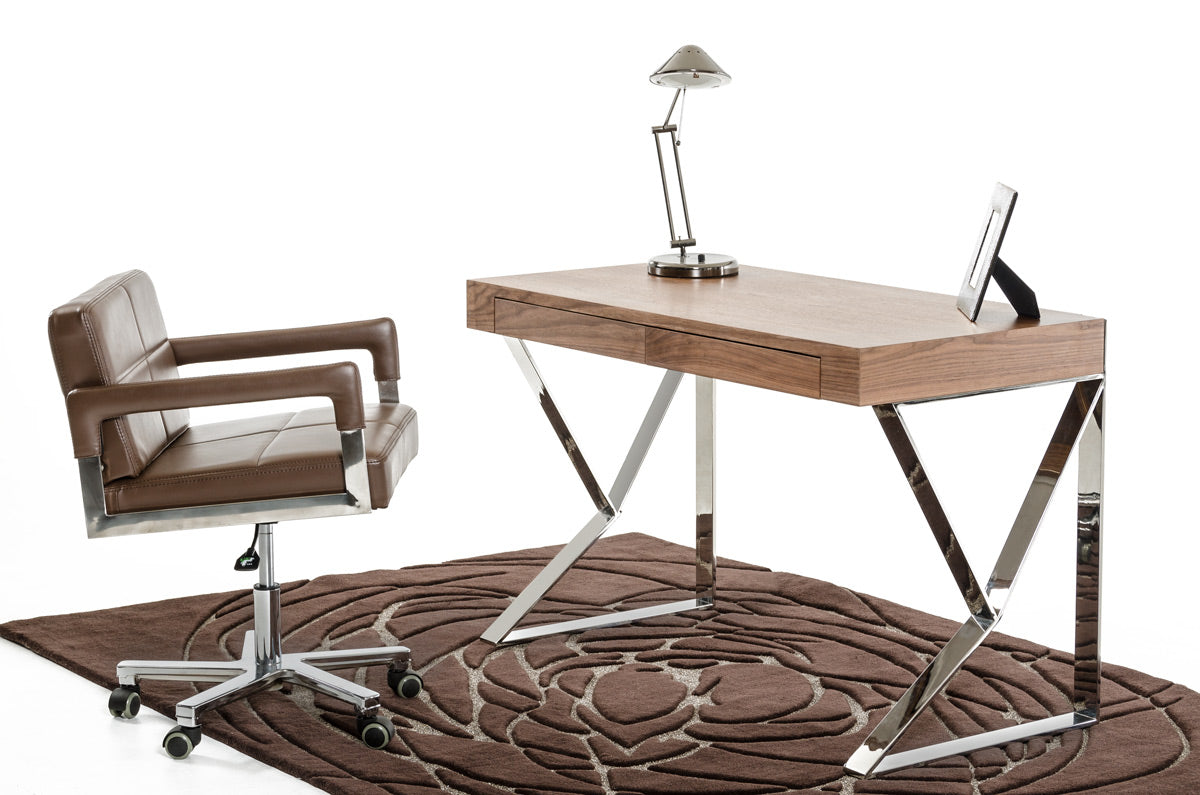 30 Walnut Veneer and Steel Office Desk By Homeroots | Desks | Modishstore
