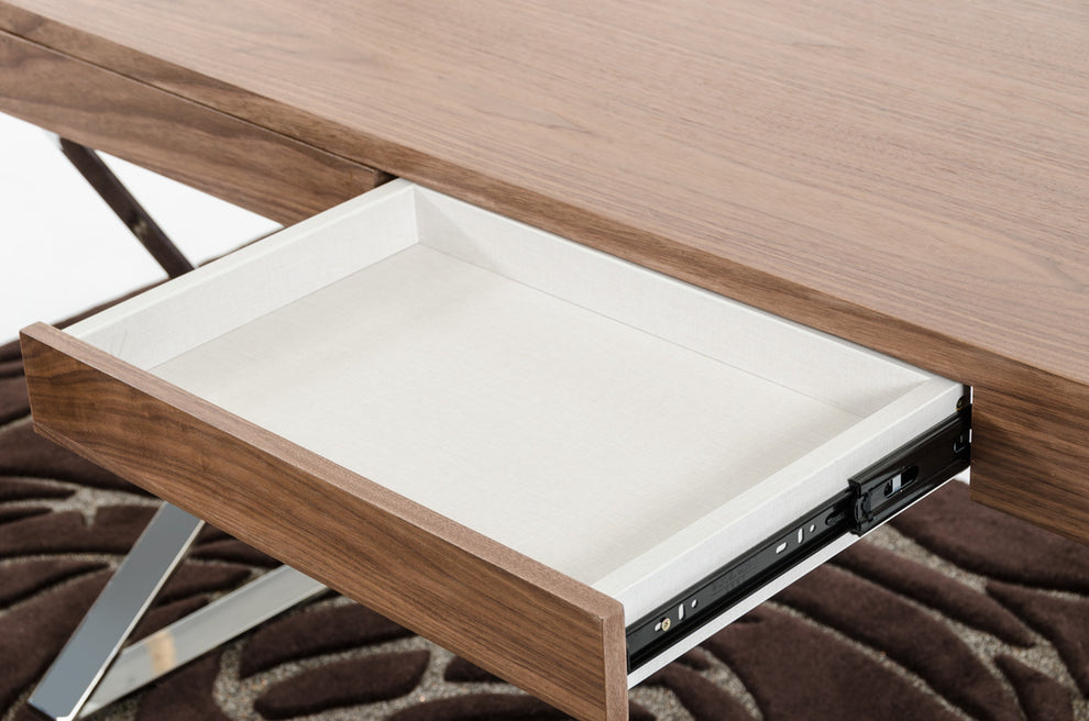 30 Walnut Veneer and Steel Office Desk By Homeroots | Desks | Modishstore - 2