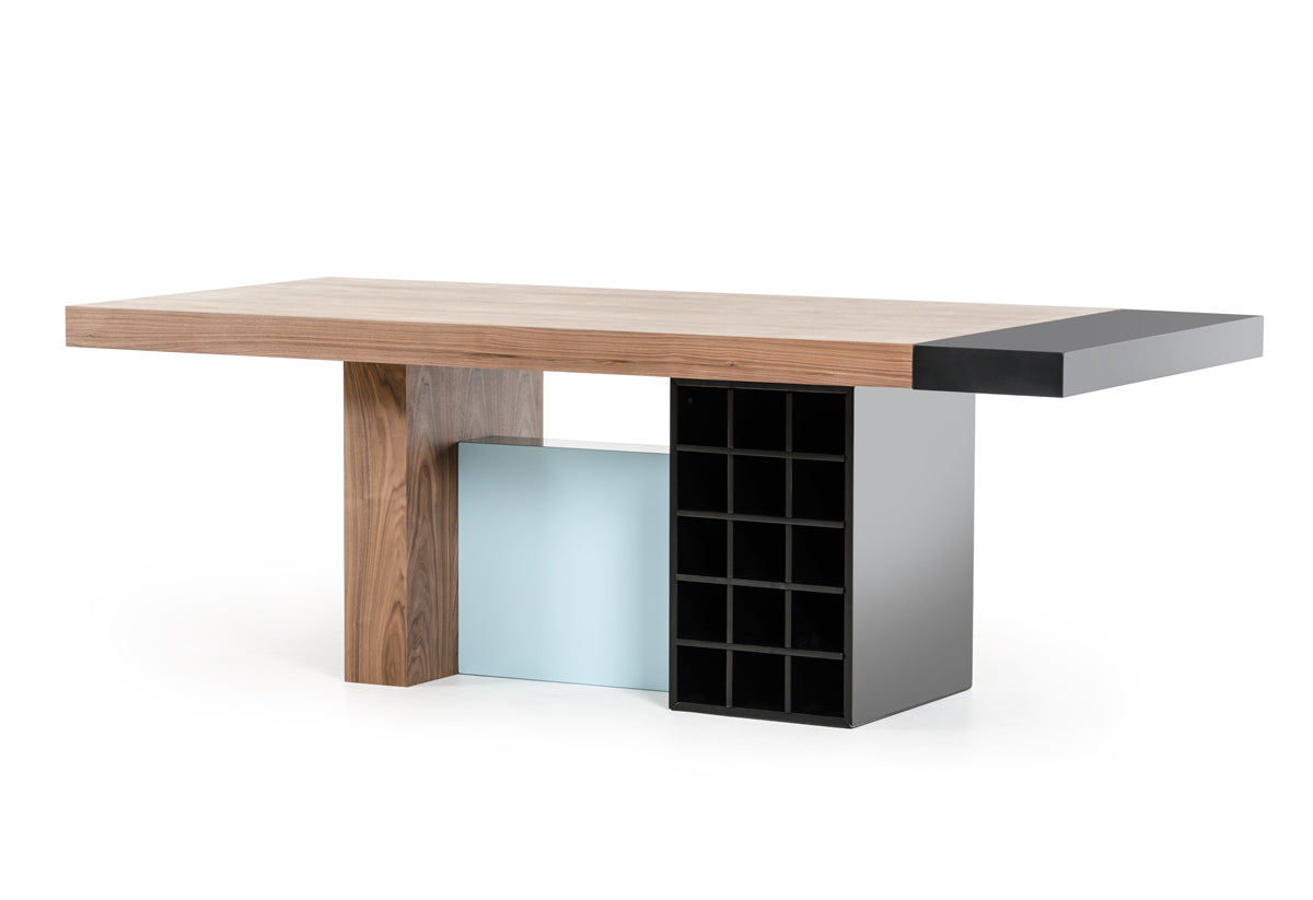 30" Walnut And Teal Wood Veneer And Mdf Dining Table By Homeroots | Dining Tables | Modishstore