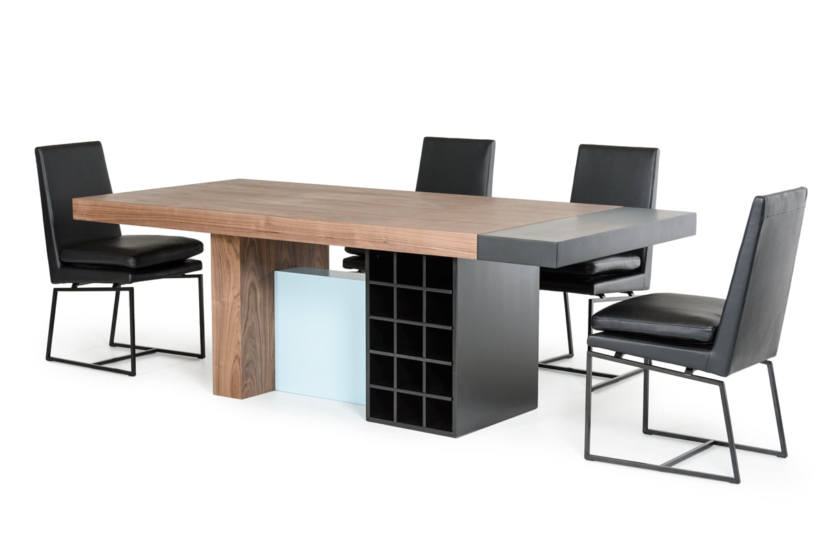 30" Walnut And Teal Wood Veneer And Mdf Dining Table By Homeroots | Dining Tables | Modishstore - 2