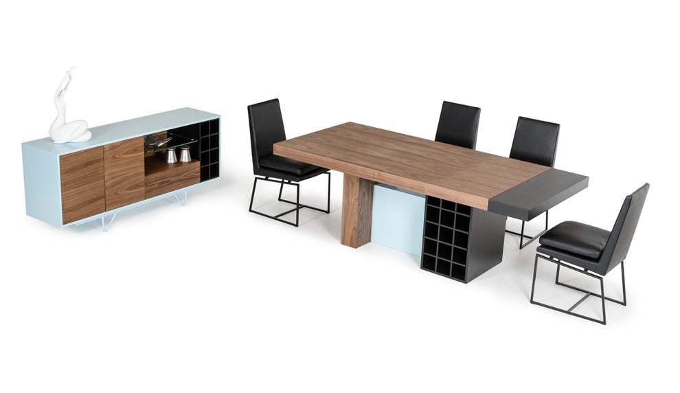 30" Walnut And Teal Wood Veneer And Mdf Dining Table By Homeroots | Dining Tables | Modishstore - 3