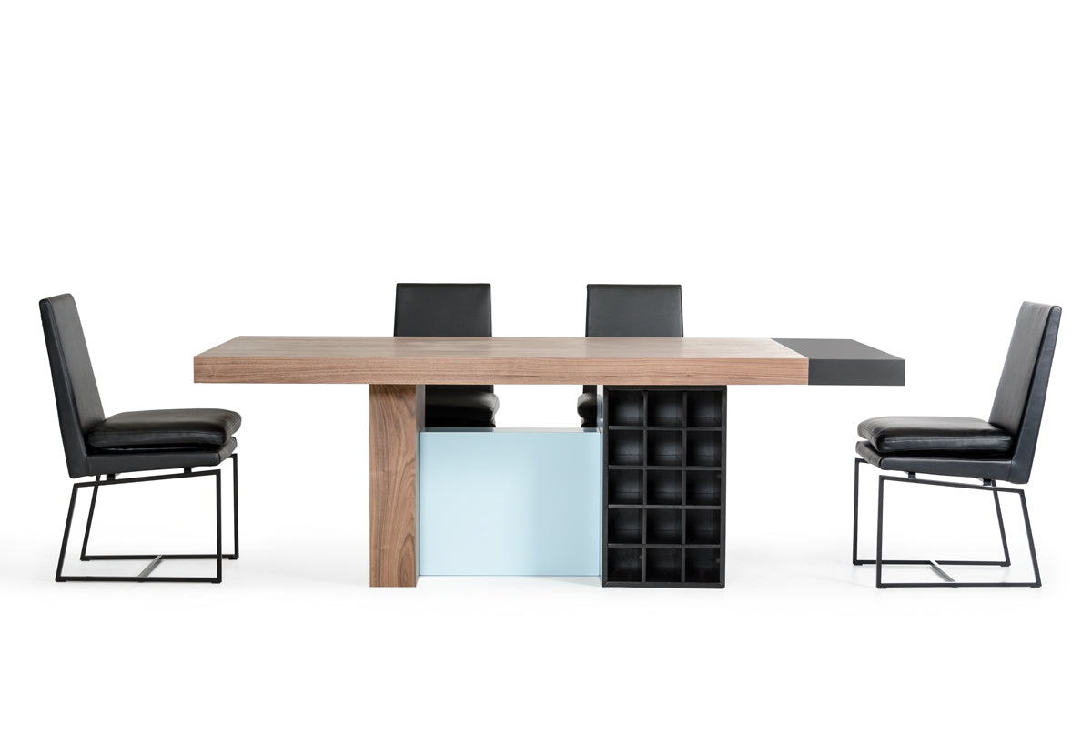 30" Walnut And Teal Wood Veneer And Mdf Dining Table By Homeroots | Dining Tables | Modishstore - 4