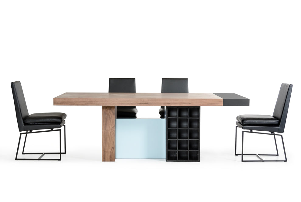 30" Walnut And Teal Wood Veneer And Mdf Dining Table By Homeroots | Dining Tables | Modishstore - 4